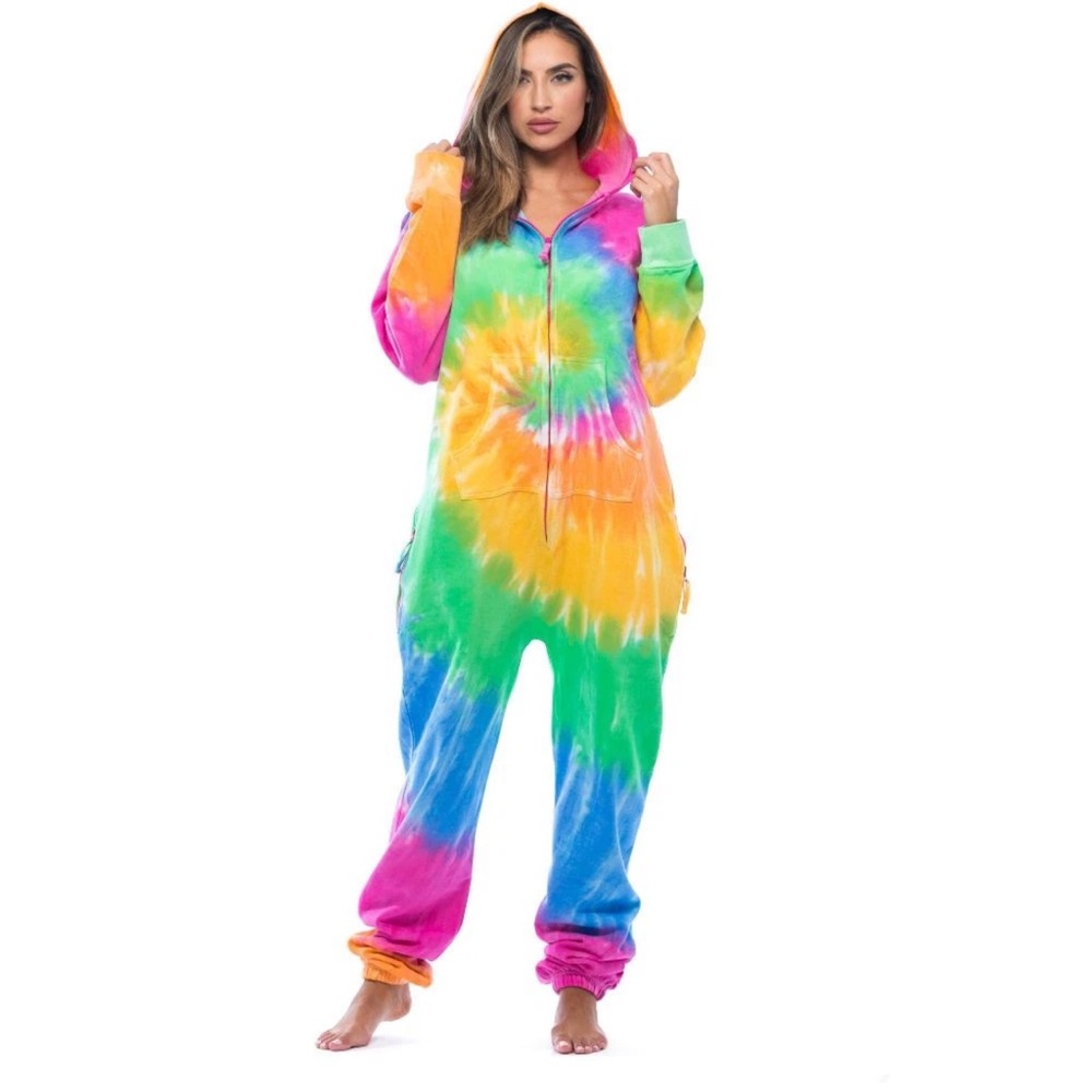 #followme Women's One Piece Tie Dye Adult Bodysuit Fleece Hoody - L